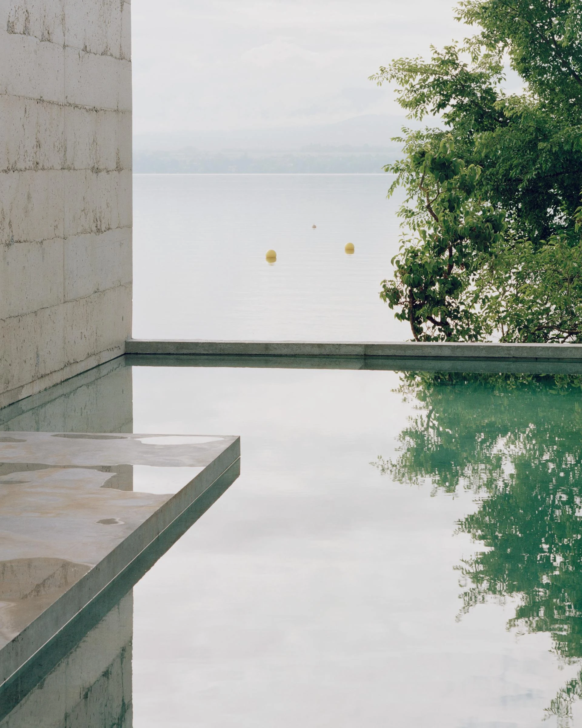 Villa M by Leopold Banchini Architects, Geneva Switzerland, board-formed concrete villa, reflecting water basin, Lake Geneva, Rory Gardiner