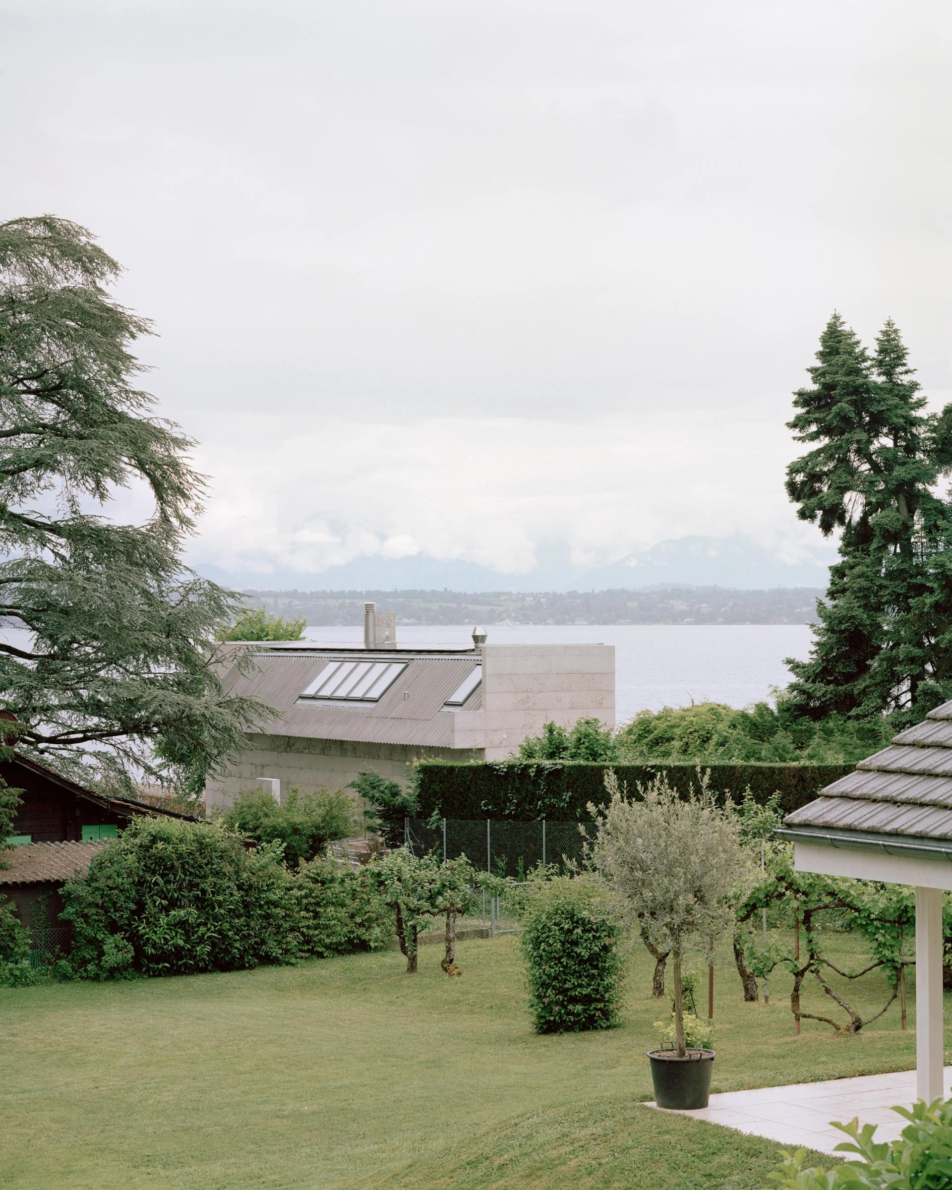 Villa M by Leopold Banchini Architects, Geneva Switzerland, board-formed concrete villa, reflecting water basin, Lake Geneva, Rory Gardiner