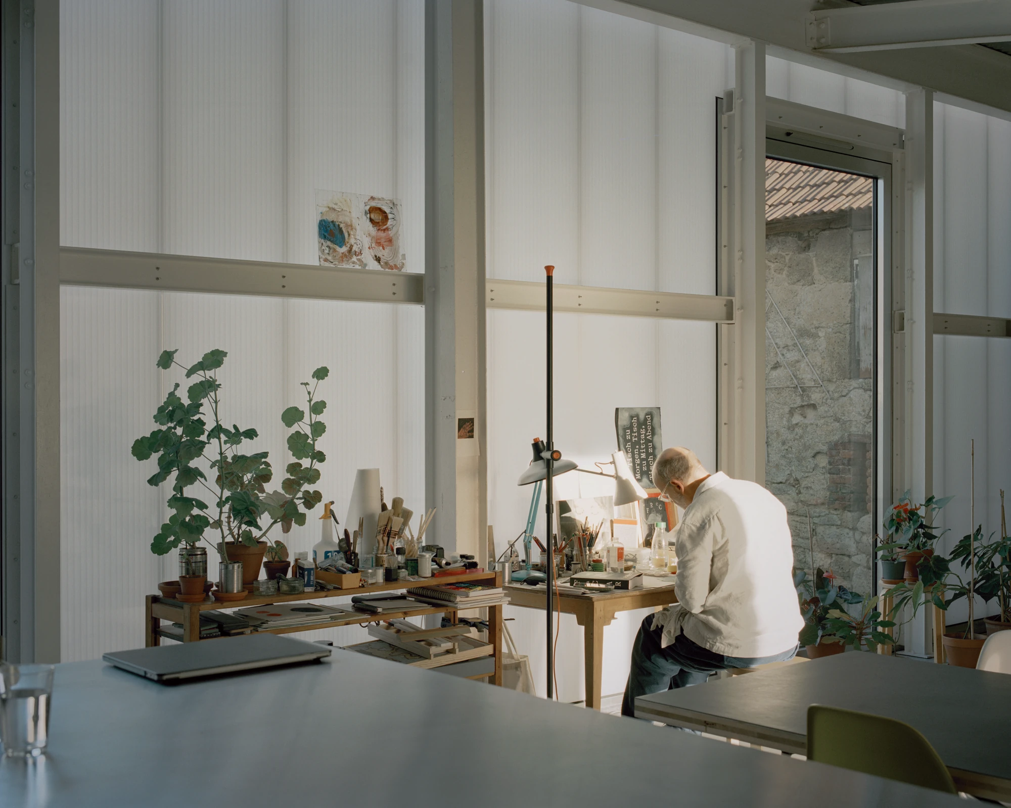 The Old Byre by Gianni Botsford Architects, photographed by Willem Pab — conversion of two farm buildings into a home and artist residency on the Isle of Wight, United Kingdom