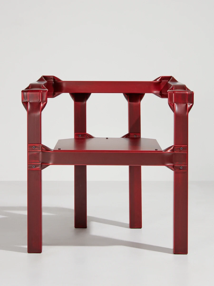 Tube Collection by Tim Teven: When steel supply failed during the pandemic, Tim Teven Studio worked with the one size of tube left on the shelf, pressing and bending it into the Tube Collection, six pieces built from a single deformation.