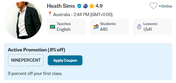 discount code for your Verbling English teacher