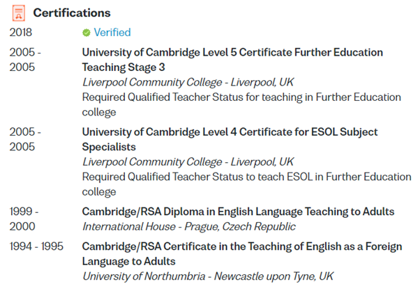 teachers with certificates on Verbling