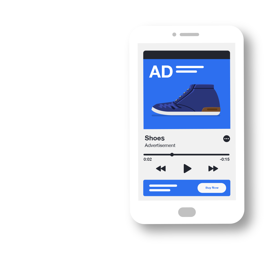 Illustration of a shoe ad on a phone screen.
