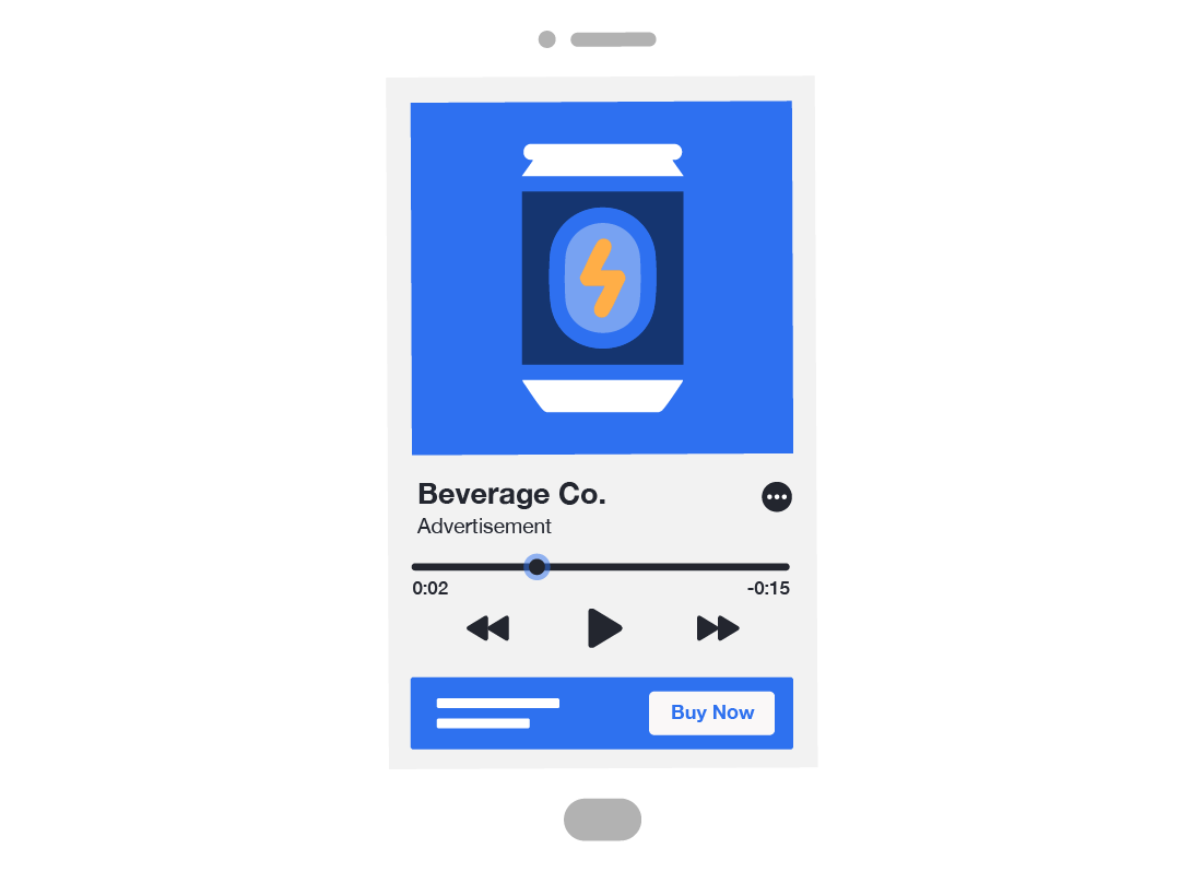 Illustration of an audio ad being delivered while listening to music. 