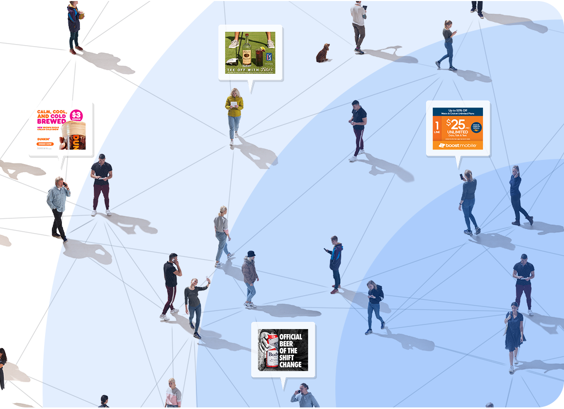 Group of people walking and getting targeted ads