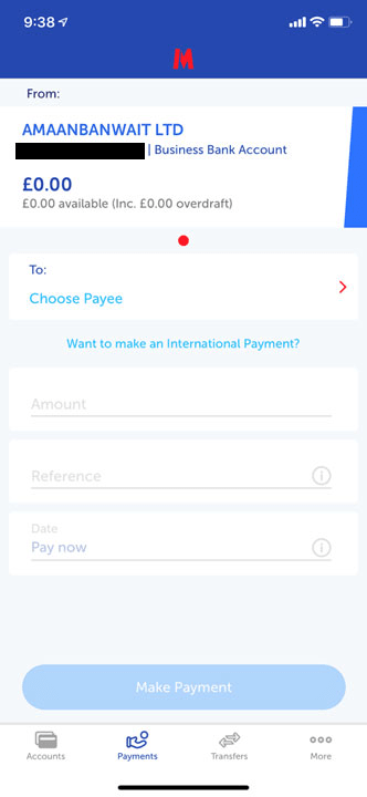 metro bank mobile app view