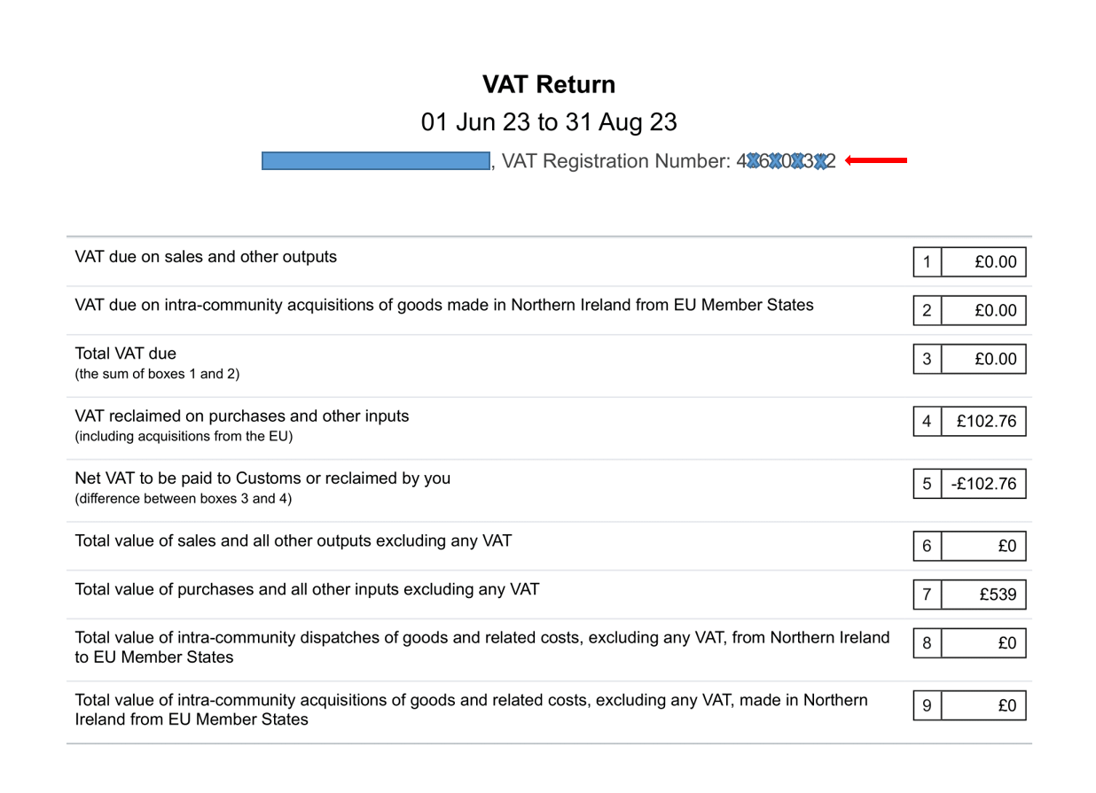 VAT number on VAT return