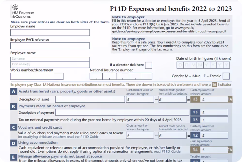sample p11d form