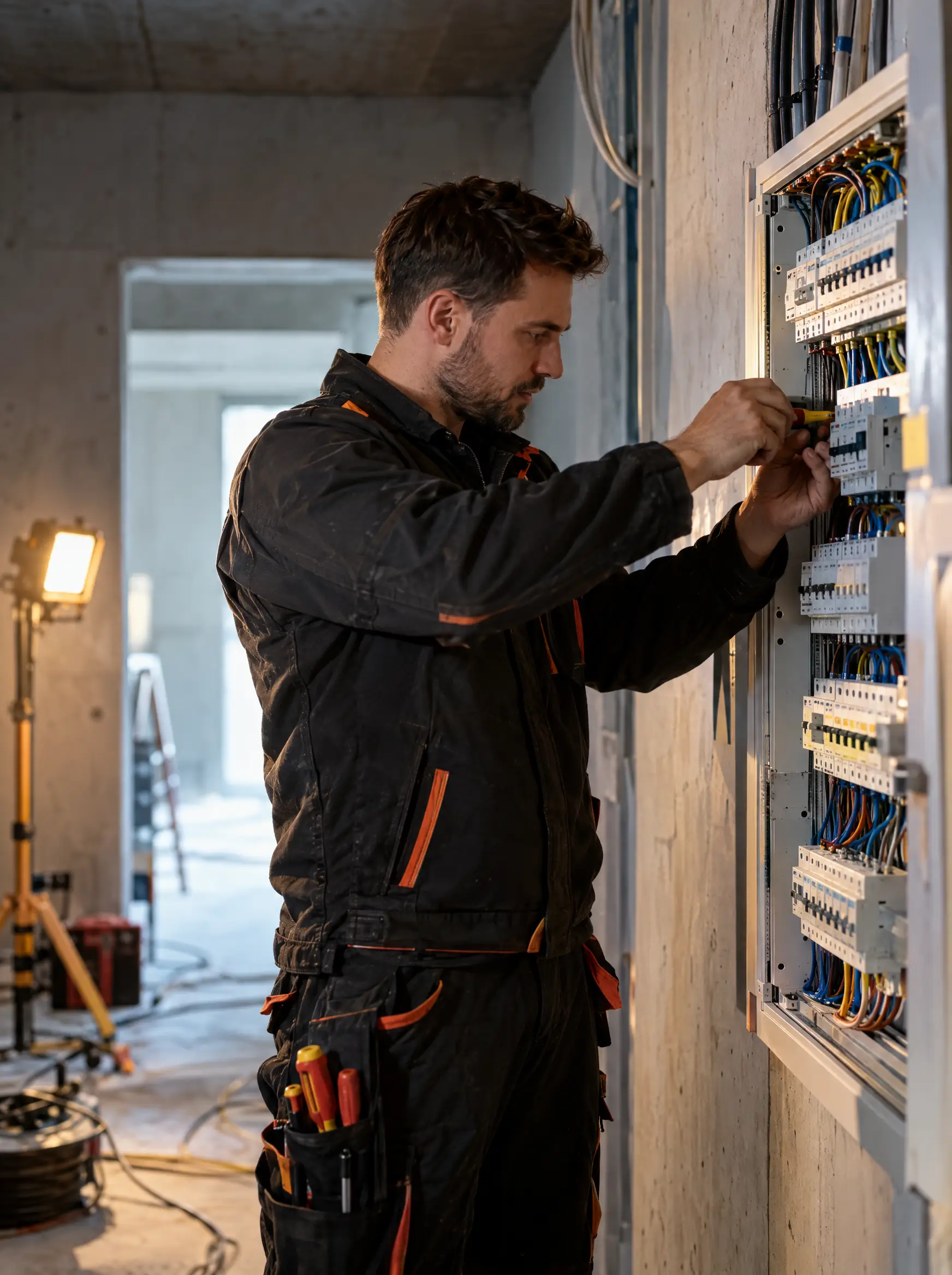 Elektriker installiert einen Verteilerkasten