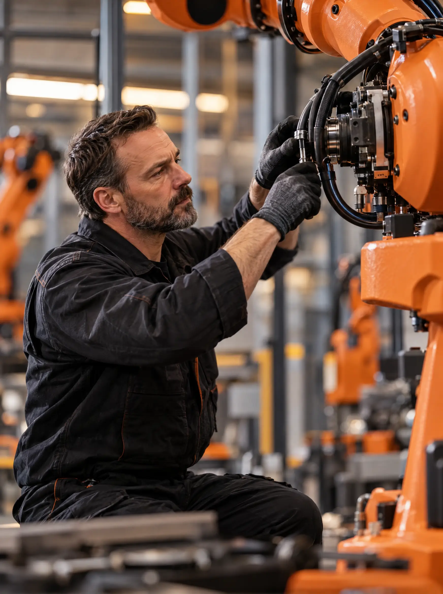 Industriemechaniker wartet einen Industrieroboter