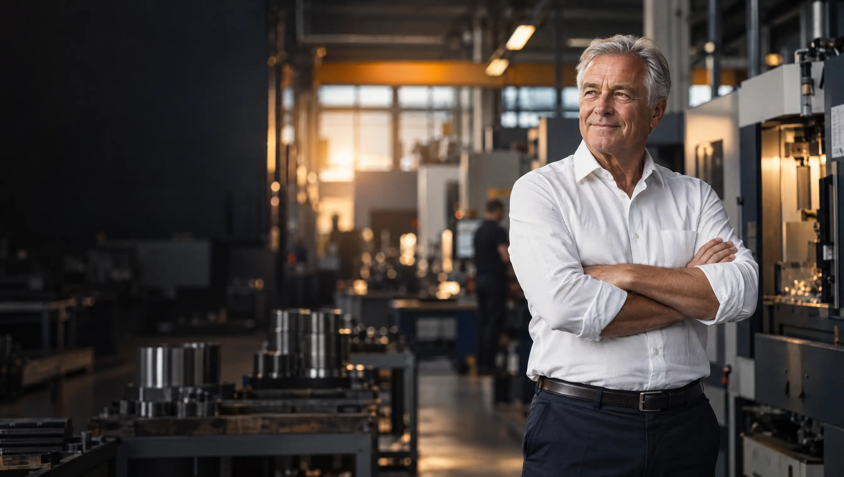Geschäftsführer in seiner Metallbau-Produktionshalle