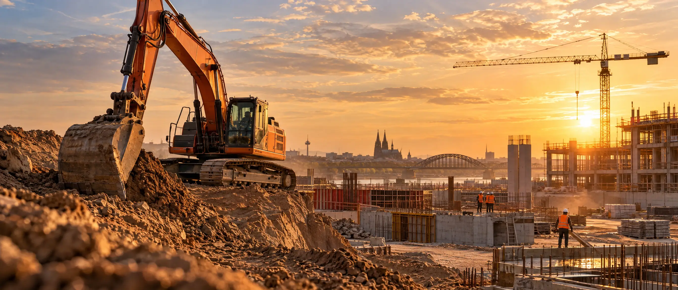 Baustelle bei Sonnenuntergang