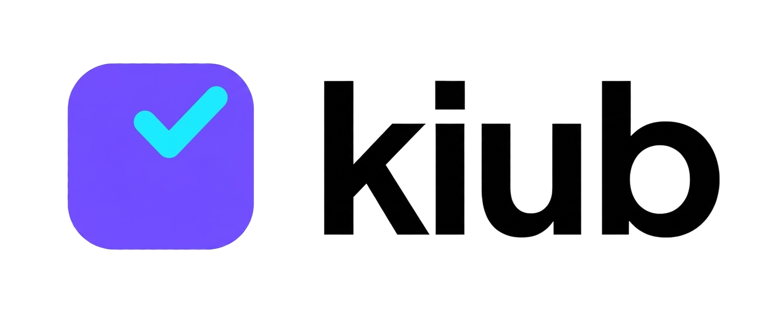Purple square icon with a green check mark next to the word 'kiub' in white text.