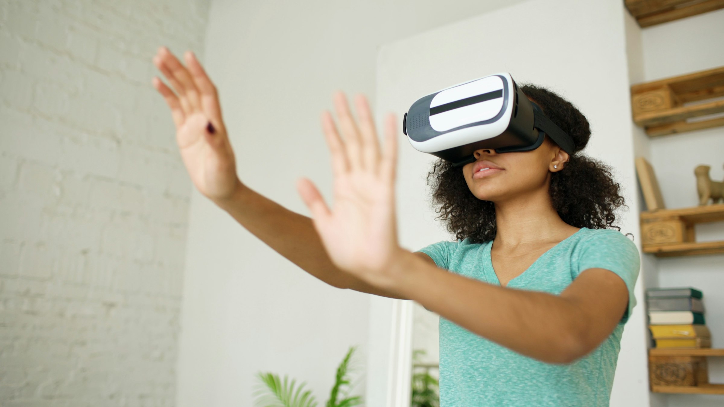 A person wearing a virtual reality headset