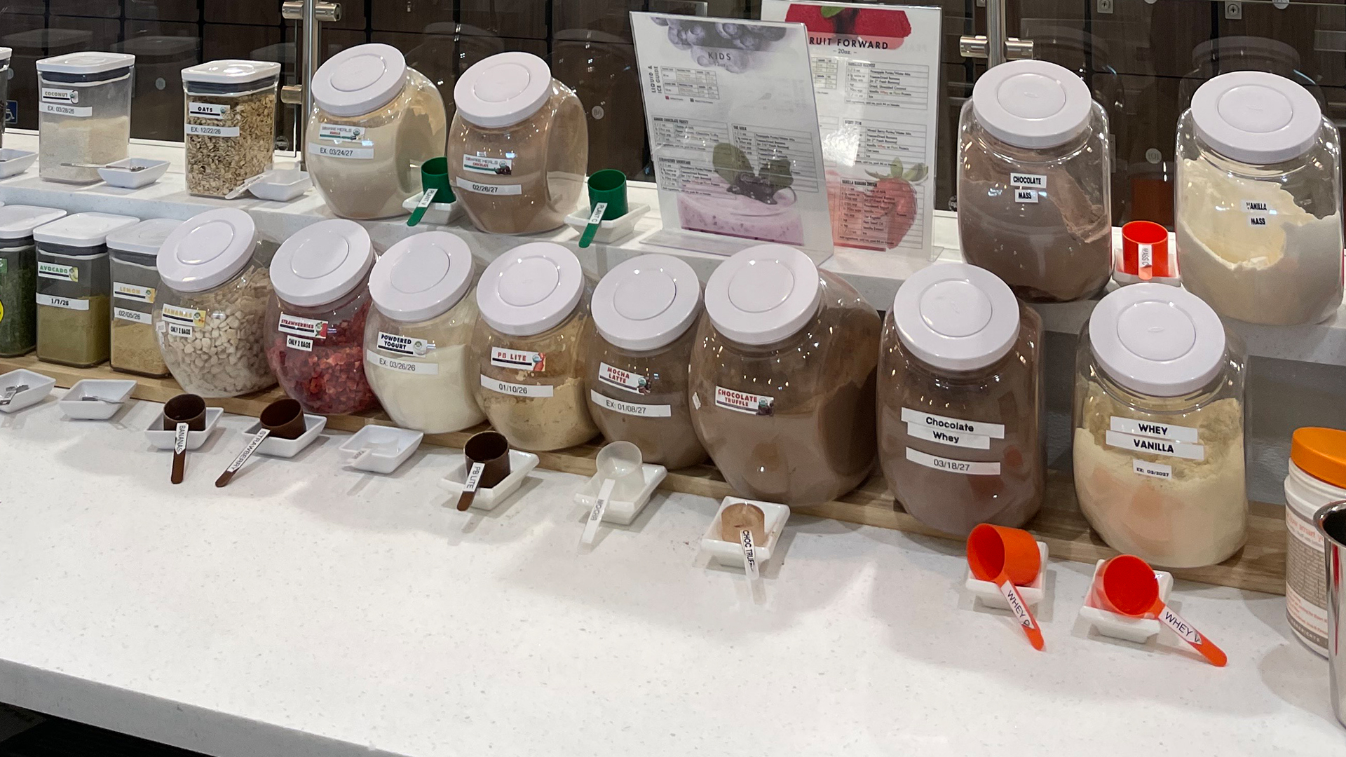 Shake Bar at Chuze Fitness with swiig ingredients on the counter