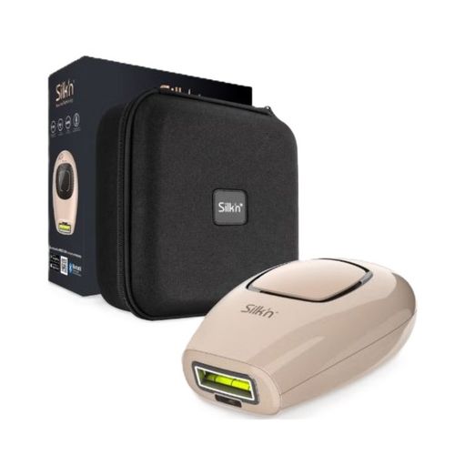 The sleek white and chrome design of the Silk'n Infinity Fast at-home IPL hair removal device. Read my full review and learn how to get a 20% discount for huge offers and savings on this device