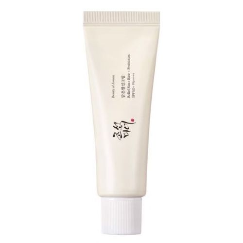 The white and yellow tube of the Beauty of Joseon Relief Sun Rice + Probiotics SPF50+ PA++++. Read the full review and find the best offers and savings on this K-Beauty sunscreen