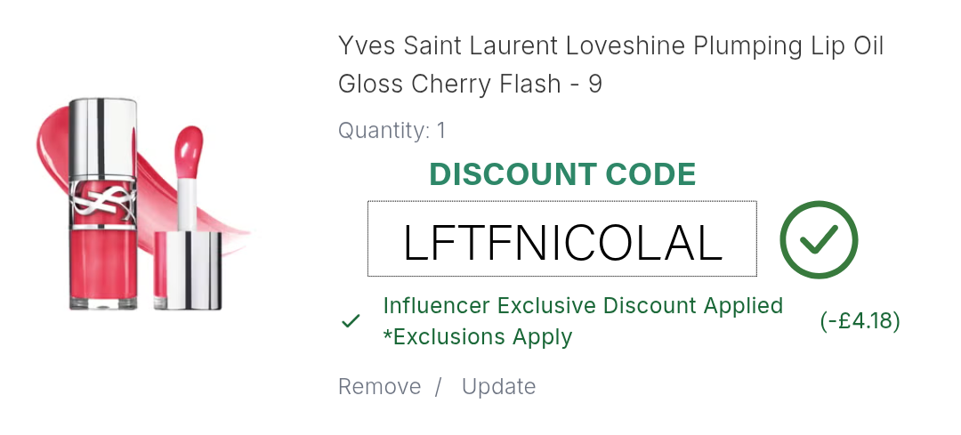 YSL Loveshine Plumping Lip Oil Gloss Discount Code