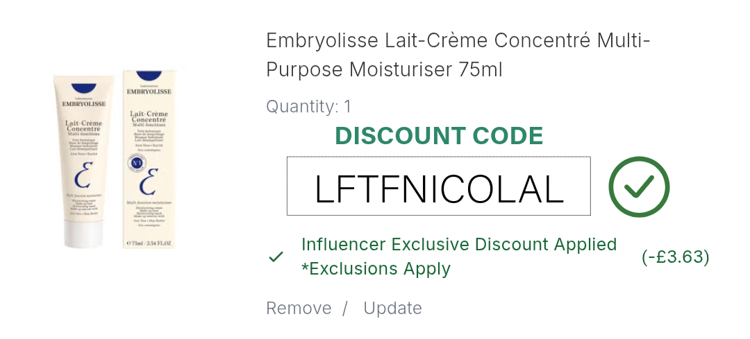 Screenshot proof of Embryolisse Lait-Crème Concentré Discount Code Savings