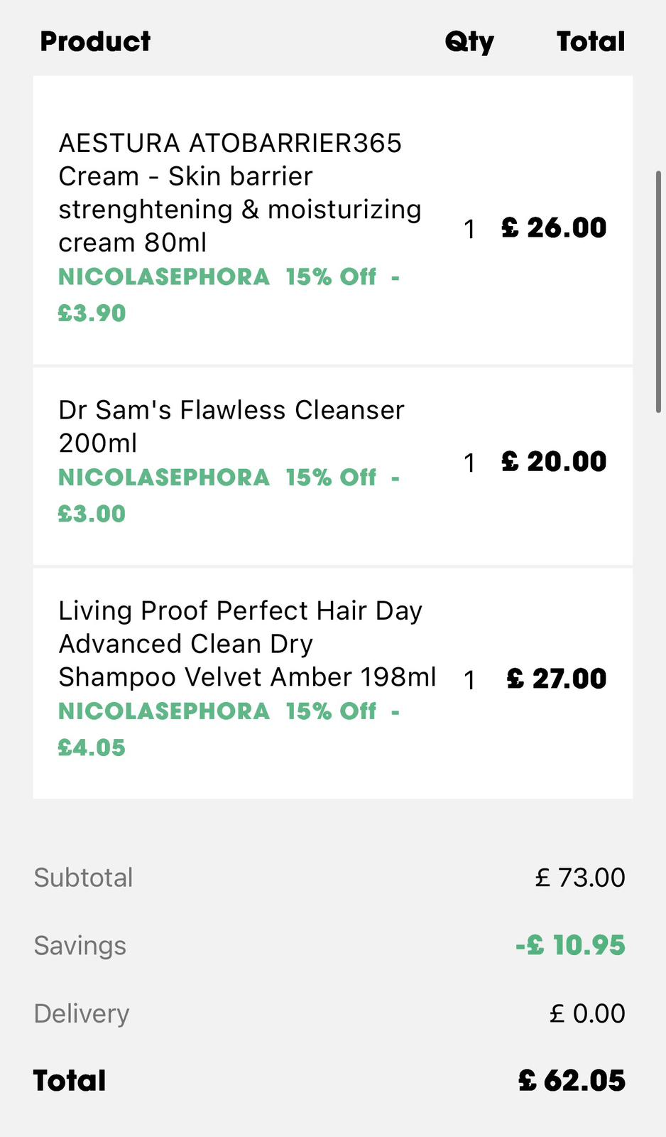 NICOLASEPHORA at checkout – verified 1st April 2026 (stacking varies by product)