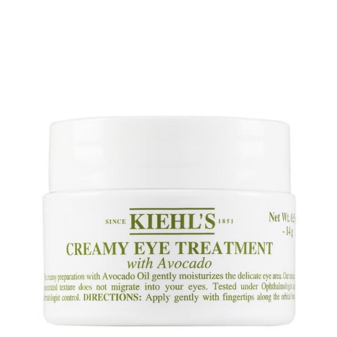 The classic white jar of the Kiehl's Creamy Eye Treatment with Avocado. Read my full review and find a working discount for major promos and savings on this rich eye cream