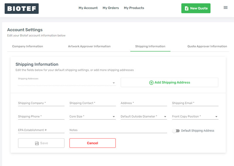 Shipping information form