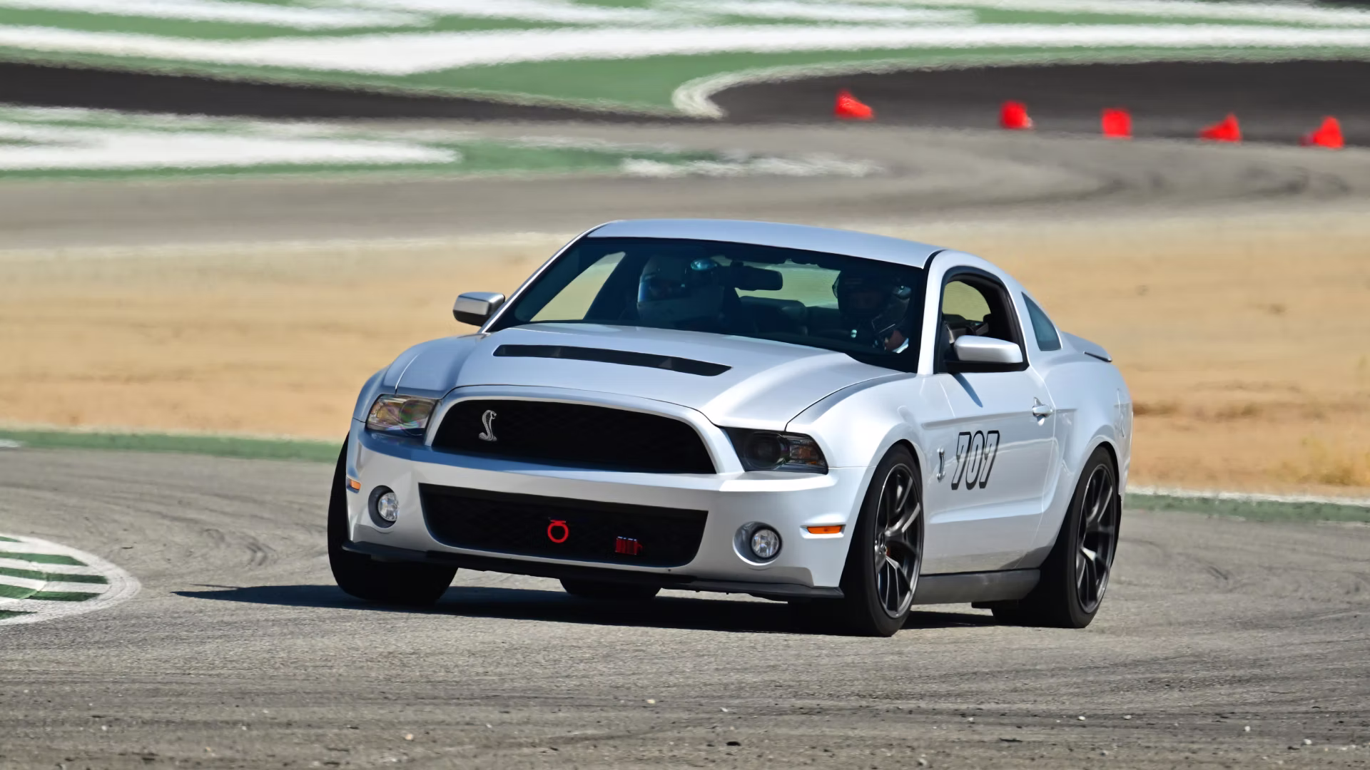 2012 Shelby GT500 track car turning at Streets of Willow Springs Raceway