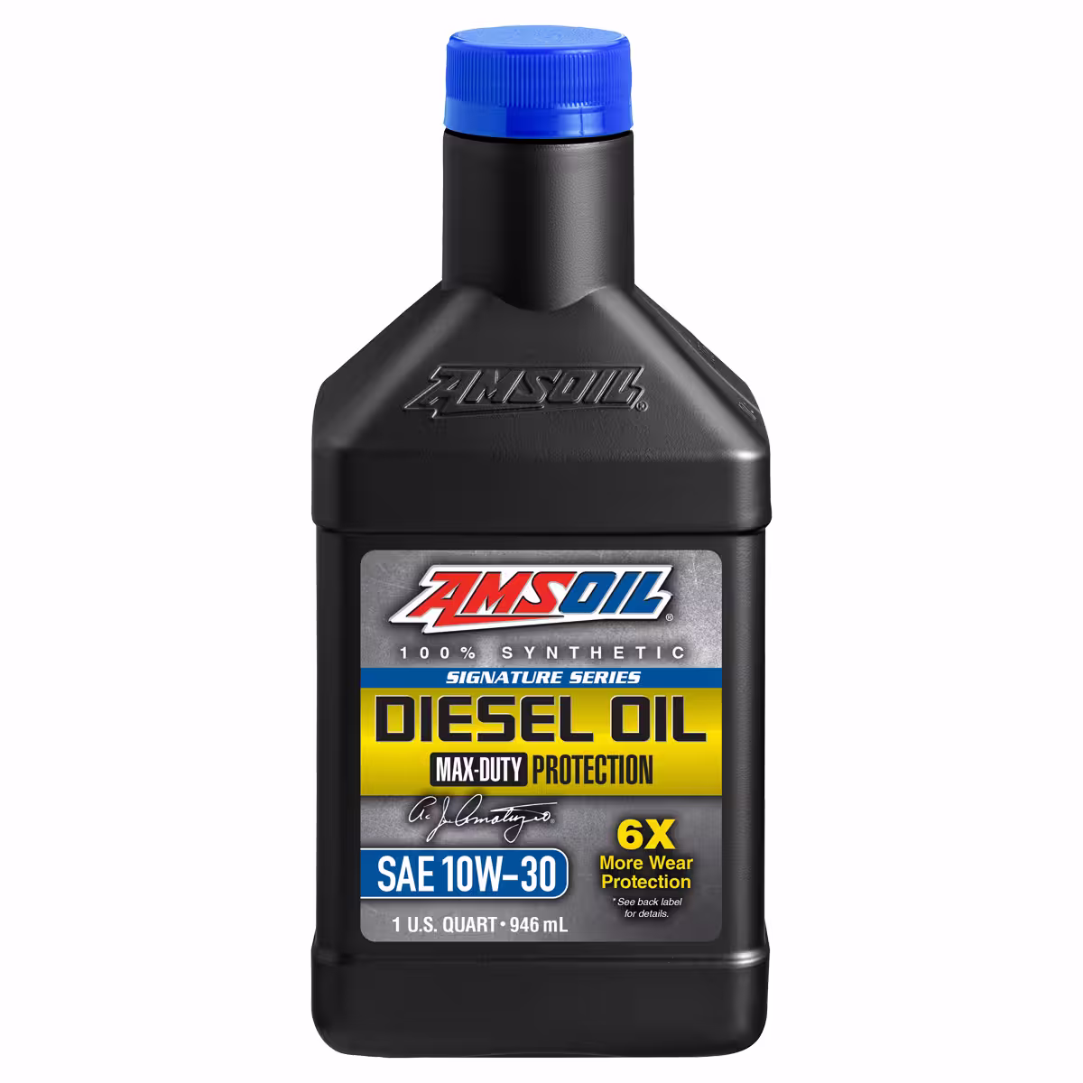 AMSOIL Signature Series Max-Duty 10W-30 synthetic diesel oil quart bottle