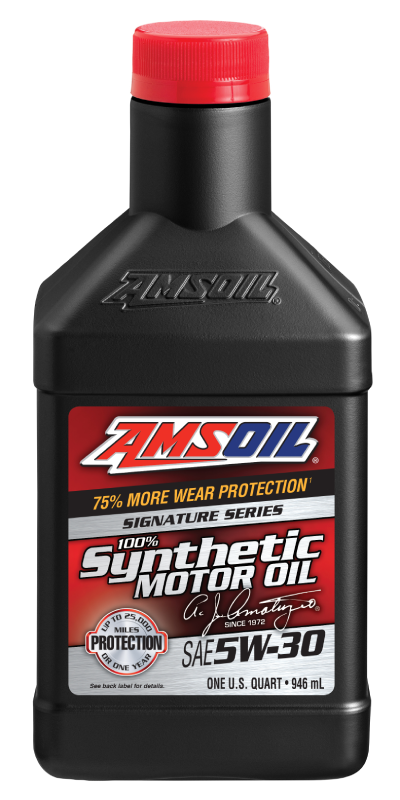 Quart bottle of AMSOIL Signature Series 5W-30 synthetic motor oil