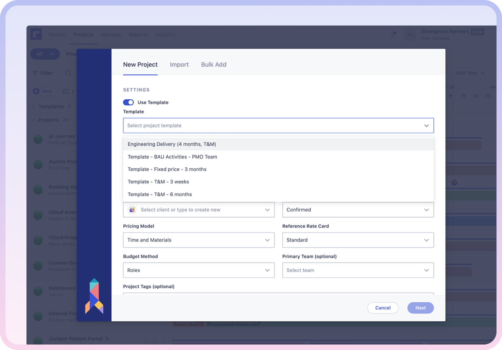 Project templates displaying reusable project plans for consistent project setup.