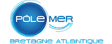 Pole Mer Bretagne Atlantique logo featuring a blue circular design with white text and horizontal lines representing waves or movement.