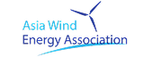 Logo of Asia Wind Energy Association with blue and dark blue text and a stylized wind turbine graphic.