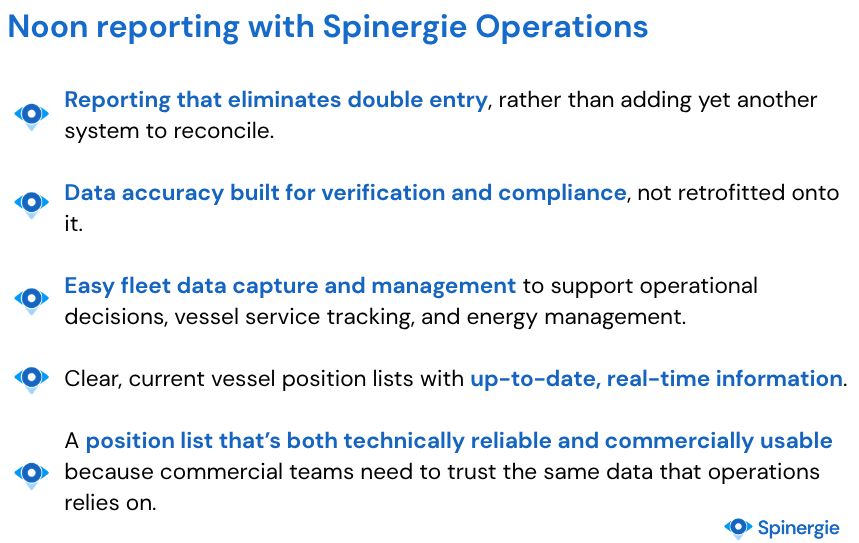 Noon reporting with Spinergie Operations - Maritime Shipping Solution