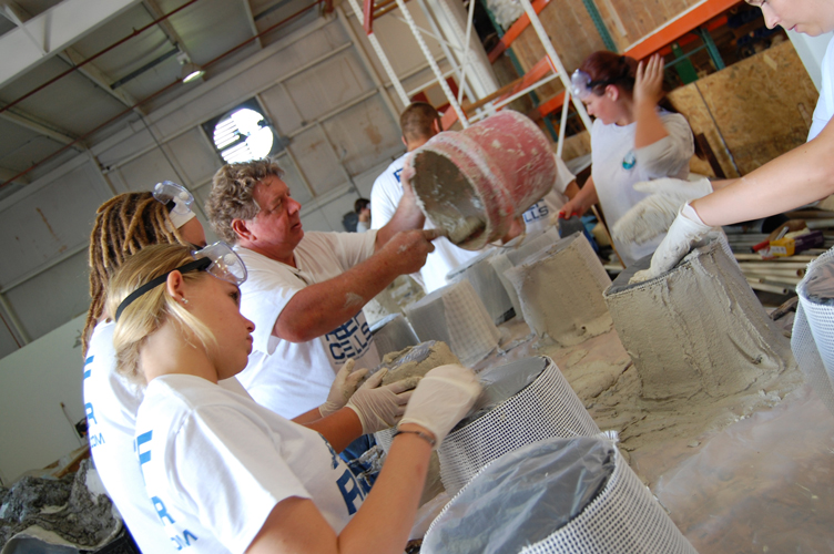 Children volunteers building Reef Cells reefs