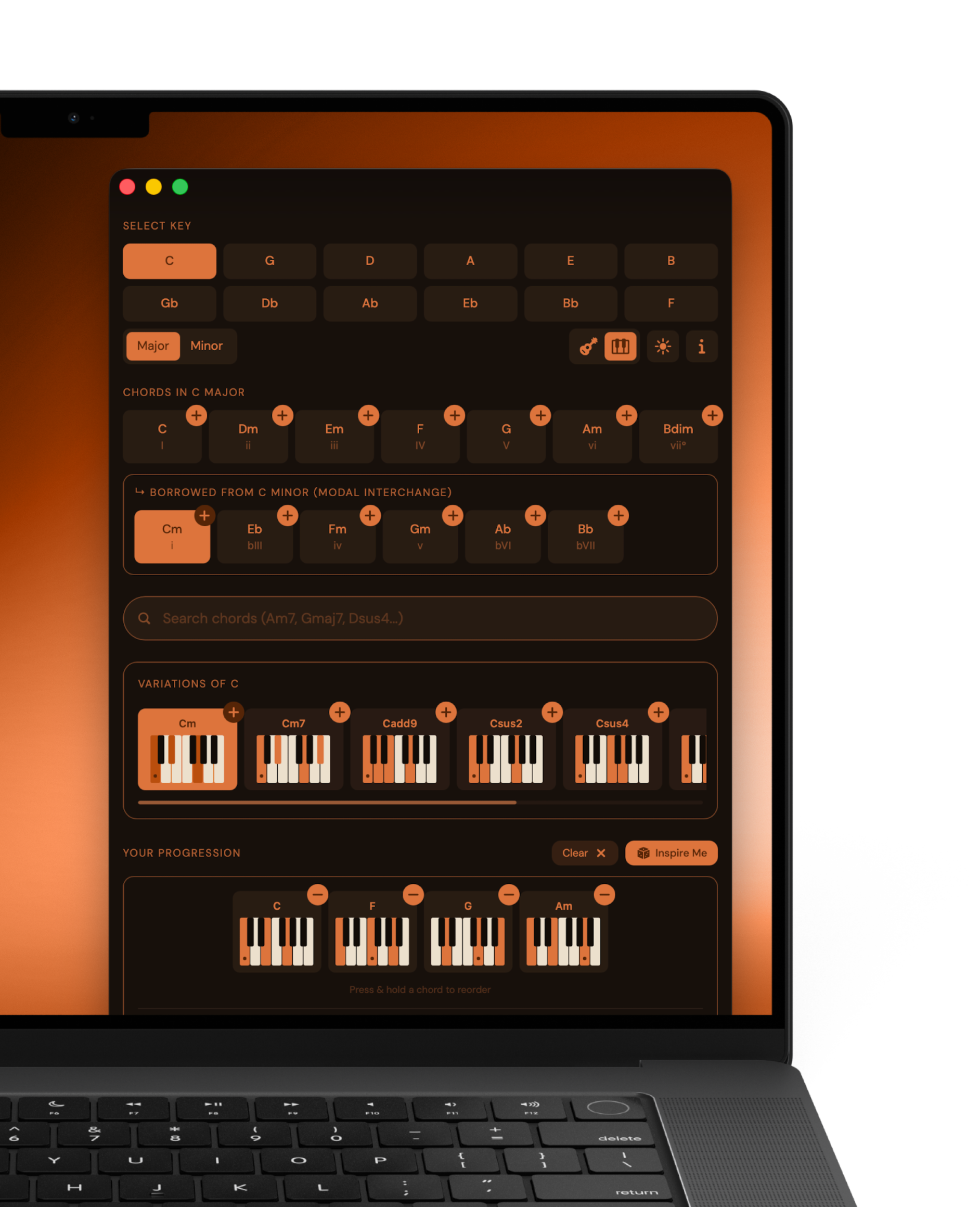 Chordado on Mac in dark mode