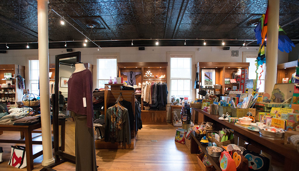 Fort Baker Retreat Group, LLC Mercantile at Cavallo Point, Gift Shop, Sausalito, CA: Commercial & Retail renovation and new construction by Herrero Builders in a historic landmark, with Leddy Maytum Stacy Architects. Interior view of the retail floor with a mannequin and children's goods.