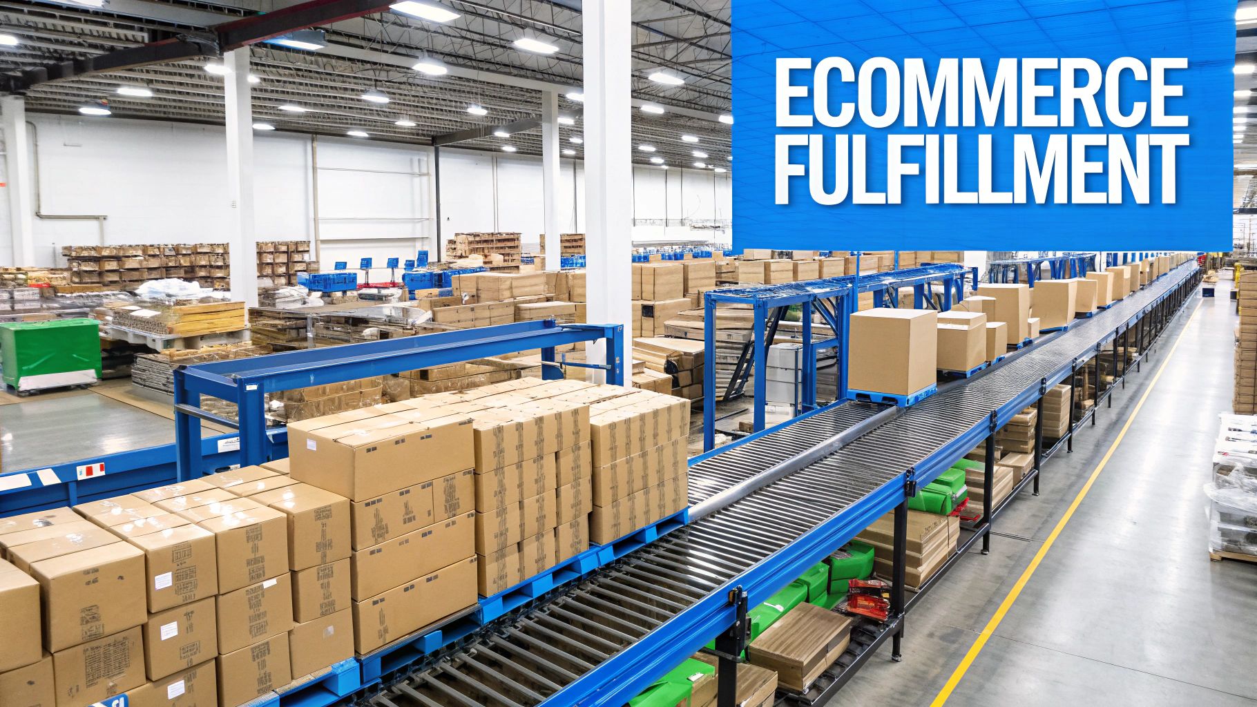 A warehouse worker packing boxes in a modern fulfillment center