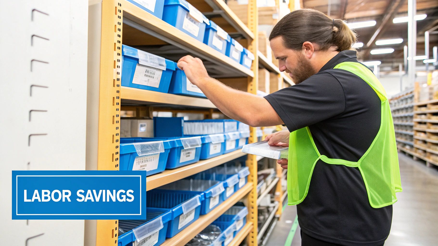 Warehouse workers efficiently picking orders in a well-organized environment
