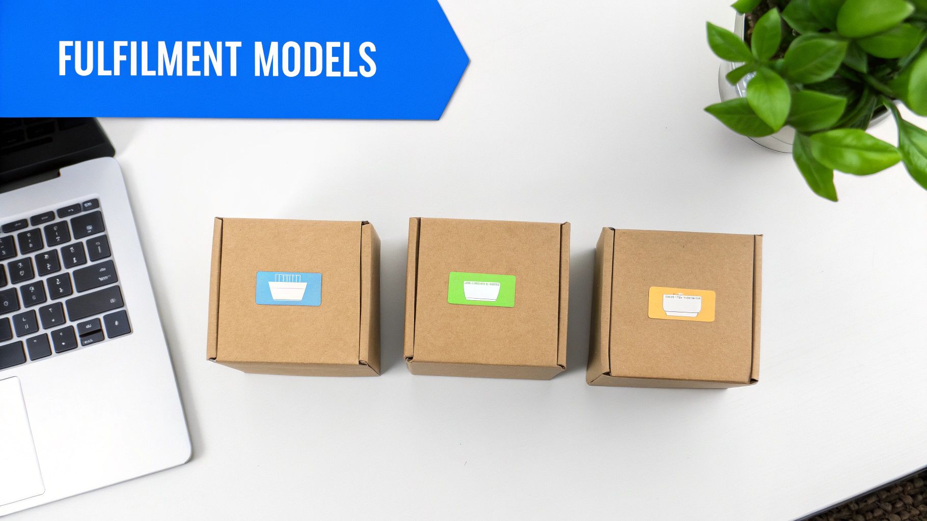 Three different fulfillment models represented by icons for in-house, 3PL, and dropshipping.