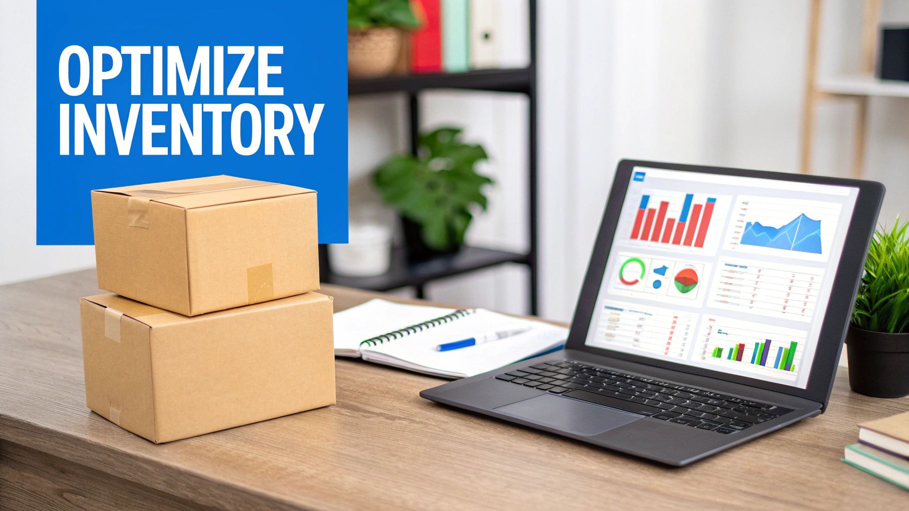 A person using a tablet to check inventory levels in a well-organized warehouse