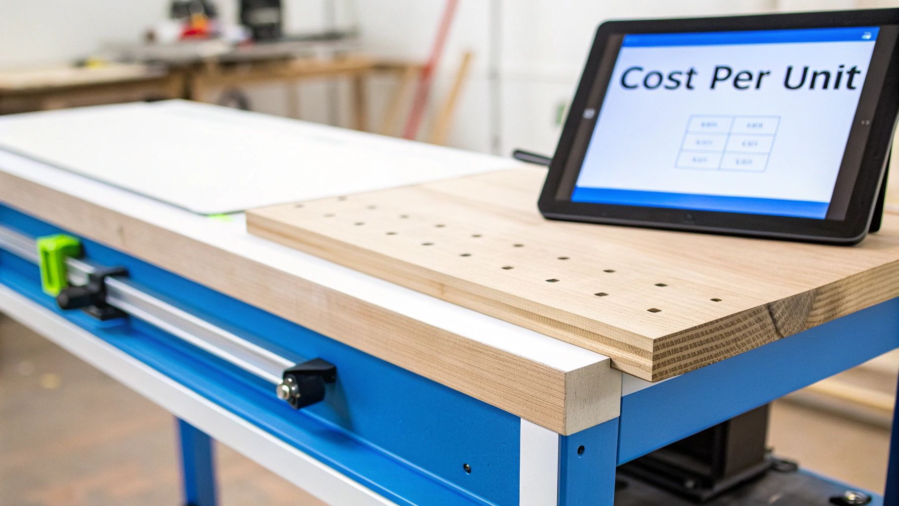 A person using a calculator with business documents and a laptop in the background, illustrating financial planning.