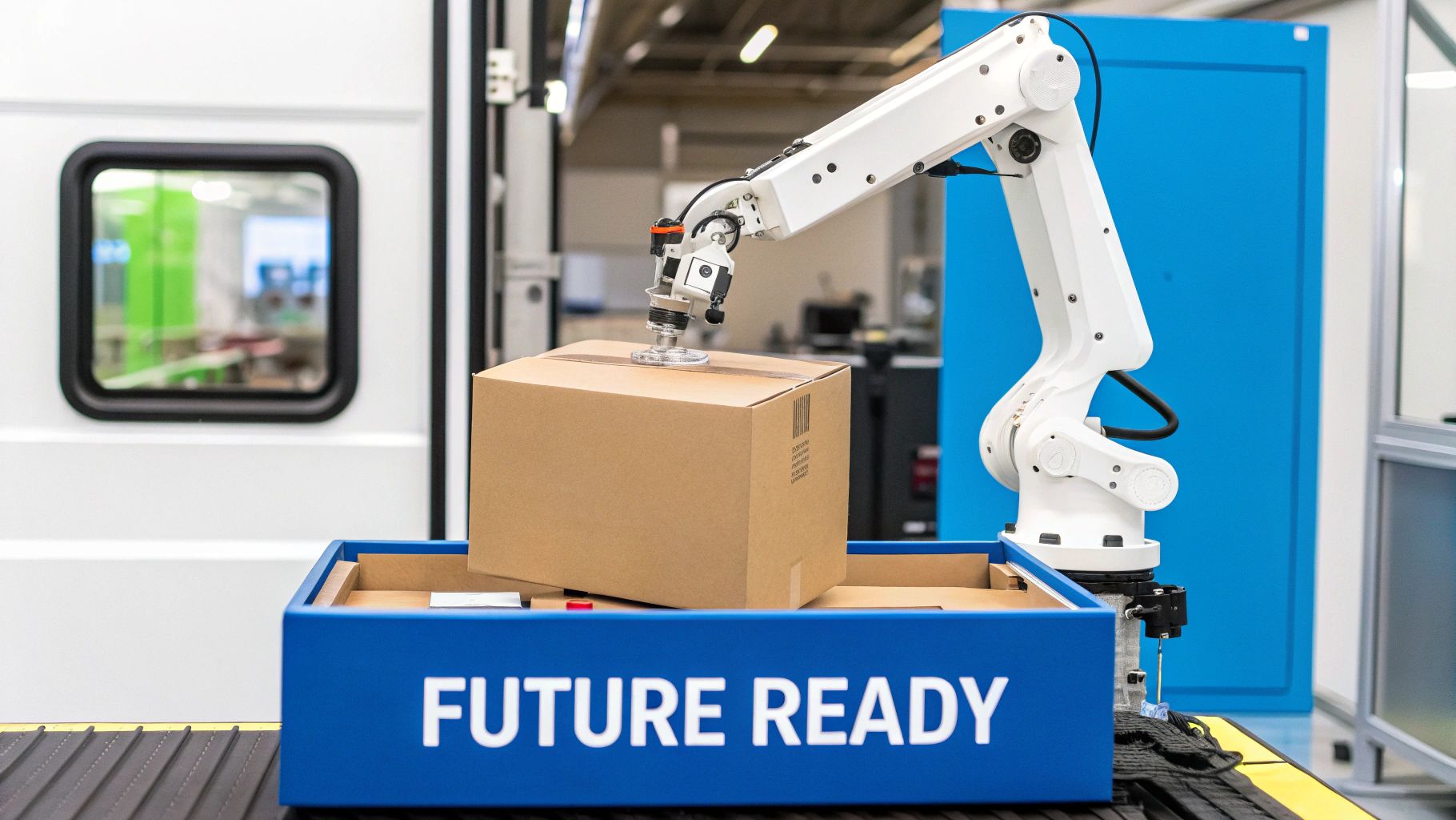 Robots moving shelves in a modern e-commerce warehouse