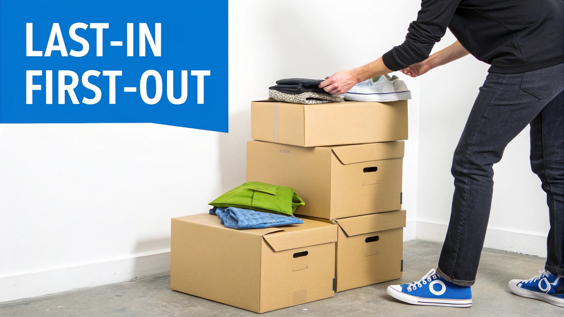 A person's hands scooping sand from the top of a large pile, illustrating the LIFO concept of using the newest inventory first.