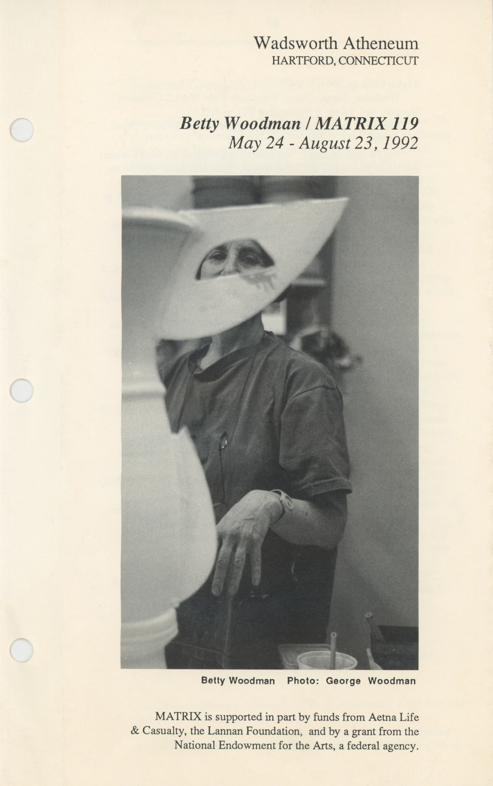 L to R: Brochure for Betty Woodman / MATRIX 119, Wadsworth Atheneum, Hartford, Connecticut, 1992 | Installation view from Betty Woodman / Matrix 119. "Etruscan Vases," 1965-1966, Wadsworth Atheneum, Hartford Connecticut, 1992.