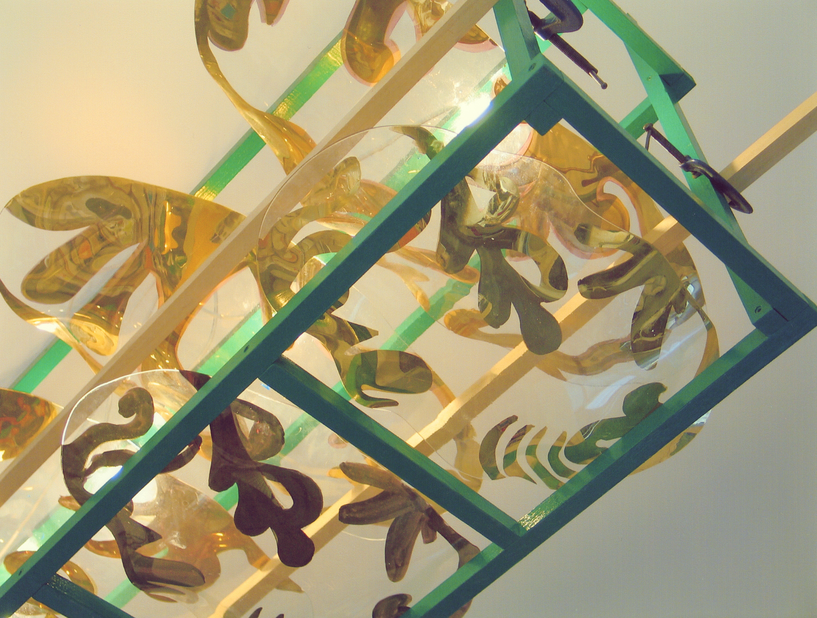 L to R: 1: “Chandelier”, 2004. Glass, gold, painted aluminum, wire and light bulbs, 24 x 71 x 31 inches, detail view | 2: “Chandelier”, 2004 | 3: Excerpt, correspondence between Betty Woodman’s studio and vendors, January 2004 | 4: Excerpt, correspondence between Betty Woodman’s studio and vendors, May 2004 | 5: Liquid gold samples, fired at 620° C for 30 min. | 6: Betty Woodman’s notes | 7: “La Coupe des Plaisirs”, 2003/2004. Glass, gold | 8: Packing list, Reusche & Co., 2007 | 9: “Charpentier”, 2007. Glazed soft-paste porcelain | 10: “Rosa Bonheur”, 2007. Glazed soft-paste porcelain | 11: “Chardin”, 2007. Porcelain | 12: Gold foil samples, Italy | 13: "Santa Maria Della Quercia Drawing”, 2005. Terra sigillata, ink and gold leaf on paper. Woodman Family Foundation Archives. All artworks by Betty Woodman © Woodman Family Foundation / ARS, New York