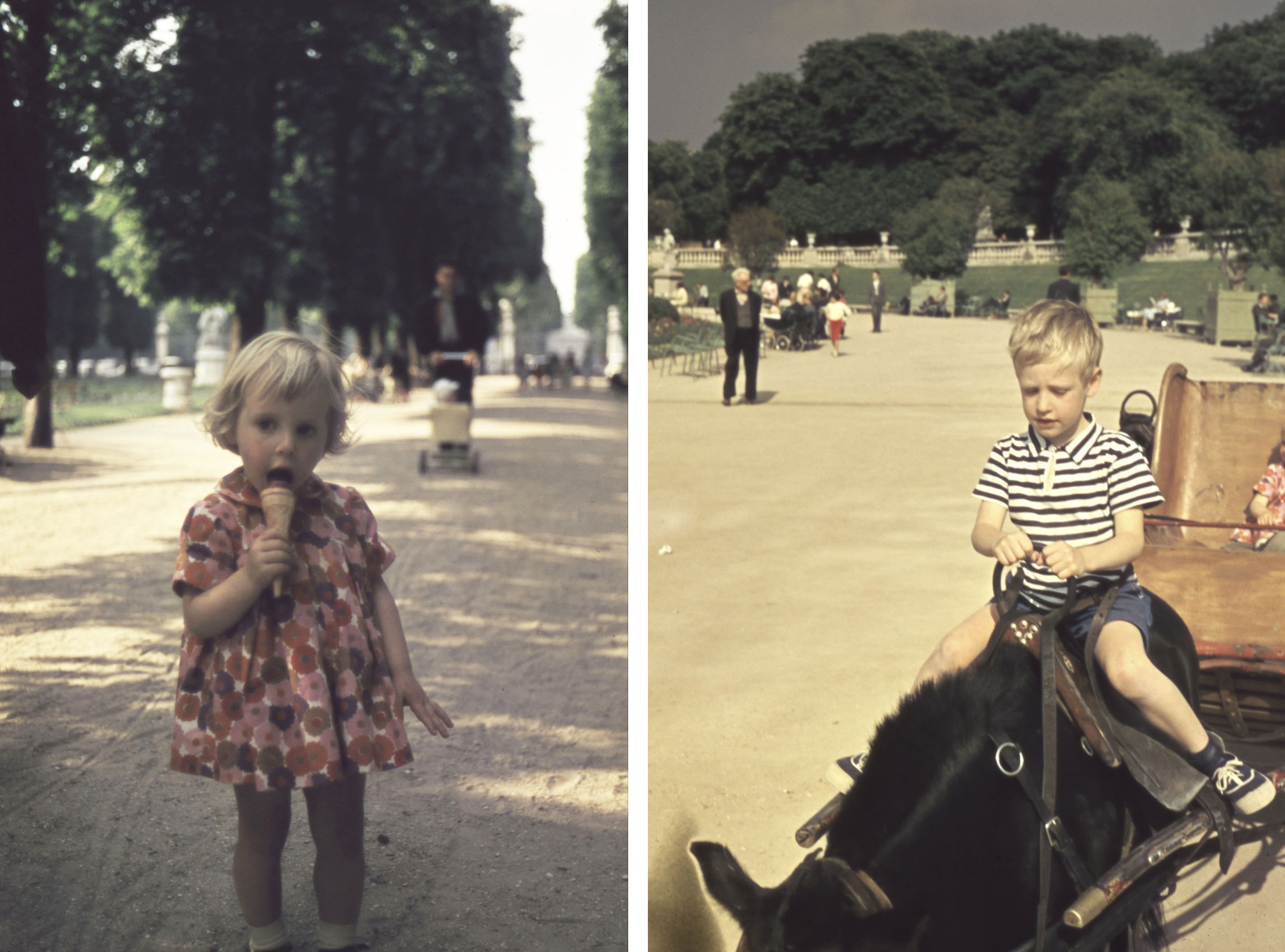 L to R: Pair: Francesca Woodman, Jardin du Luxembourg, Paris, France, 1960 / Charles Woodman, Jardin du Luxembourg, Paris, France, 1960 / Detail of Betty Woodman and Francesca Woodman / Betty Woodman and Francesca Woodman, Jardin du Luxembourg, Paris, France, 1960 / Charles Woodman, Fontaine des Quatre-Parties-du-Monde, Jardin du Luxembourg, Paris, France, 1960 / Francesca Woodman and Charles Woodman, Paris, France, 1960 / Musée du Louvre, Paris, France, 1960 / Paris, France, 1960 / Betty Woodman and Charles Woodman, Paris, France, 1960. Woodman Family Foundation Archives.