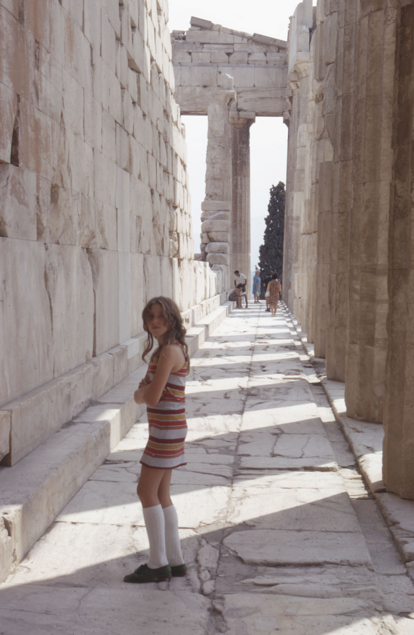 L to R: Francesca Woodman, 1971 / Pair: Betty Woodman, 1971 / George Woodman, 1971 / Francesca Woodman and friend, 1971 / Betty Woodman and friend, 1966 / Francesca Woodman and Charles Woodman, 1966 / George Woodman, 1966 / View of Acropolis of Athens from boat, Athens, Greece, 1966 / Betty Woodman, Greece, 1971 / Francesca Woodman, Greece, 1971. All images Acropolis of Athens, Athens, Greece unless otherwise noted. Woodman Family Foundation Archives.