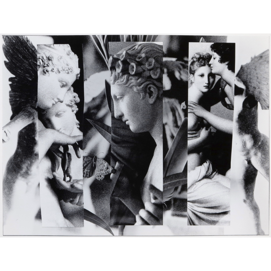 L to R: "Hymn to Classicism," 1993, 20 x 24 in. Gelatin silver print - "Psyche and Amor," 1993, 20 x 16 in. Gelatin silver print | "Psyche and Amor in the Wisteria," 1988, 20 x 16 in. Gelatin silver print | "Psyche, Amor and Iris," 1988, 20 x 16 in. Gelatin silver print | "Psyche, Amor and Sara," 2010, 16 5/16 x 22 5/8 in. Oil on gelatin silver print | "Canova Museum," 2010, 42 x 36 in. Oil on gelatin silver print. All artworks by George Woodman © Woodman Family Foundation / Artists Rights Society (ARS), New York