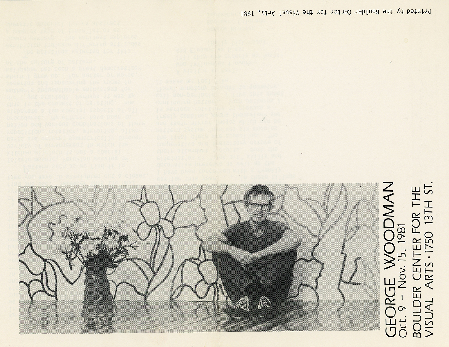 L to R: George Woodman’s exhibition brochure, Boulder Center for the Visual Arts, Boulder, CO, Fall 1981 | Reviews in the Daily Camera and Rocky Mountain News, October 1981. Woodman Family Foundation Archives.