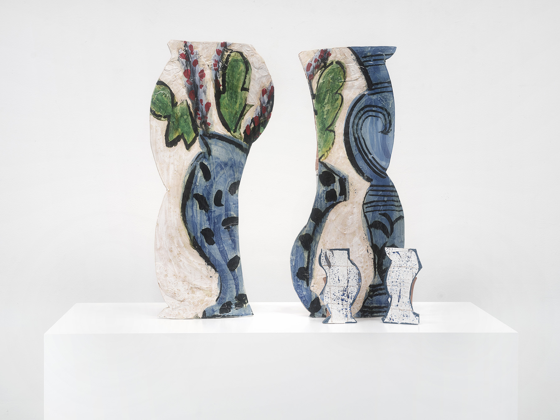 Betty Woodman, Divided Vases: Classic Vases – Observed, 2002, glazed earthenware, epoxy resin, lacquer, paint